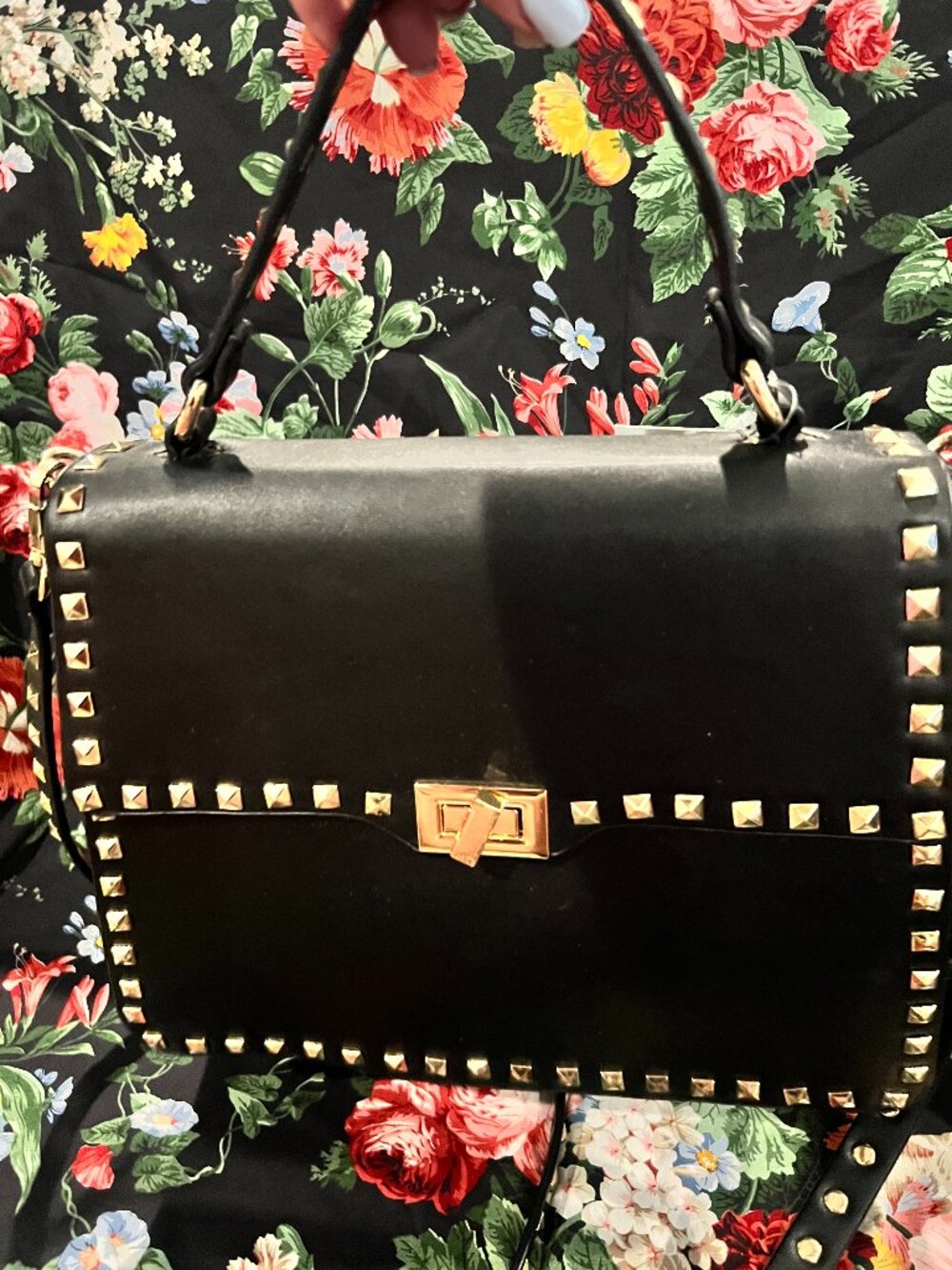 NWT INZI Black Rockstud Inspired Pyramid Studded Flap Satchel Crossbody